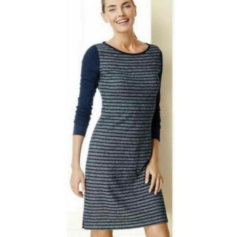Talbots Long Sleeve Shift French Terry Tunic Stretch Navy Sweater Dress Sz Sp
